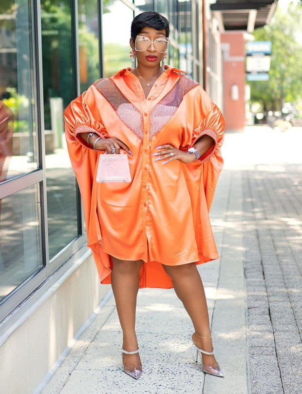 Giovanna- Blinged Lantern Sleeve Shirt Dress (New)