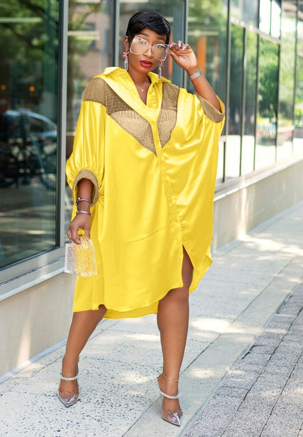 Giovanna- Blinged Lantern Sleeve Shirt Dress (New)