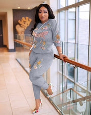 Tisha- 2 pcs Embellished Sweater Tracksuit Set (NEW)