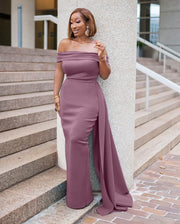 Nova Luxe- Side Train Off Shoulder Dress (FINAL SALE! NO RETURN! NO EXCHANGE!)