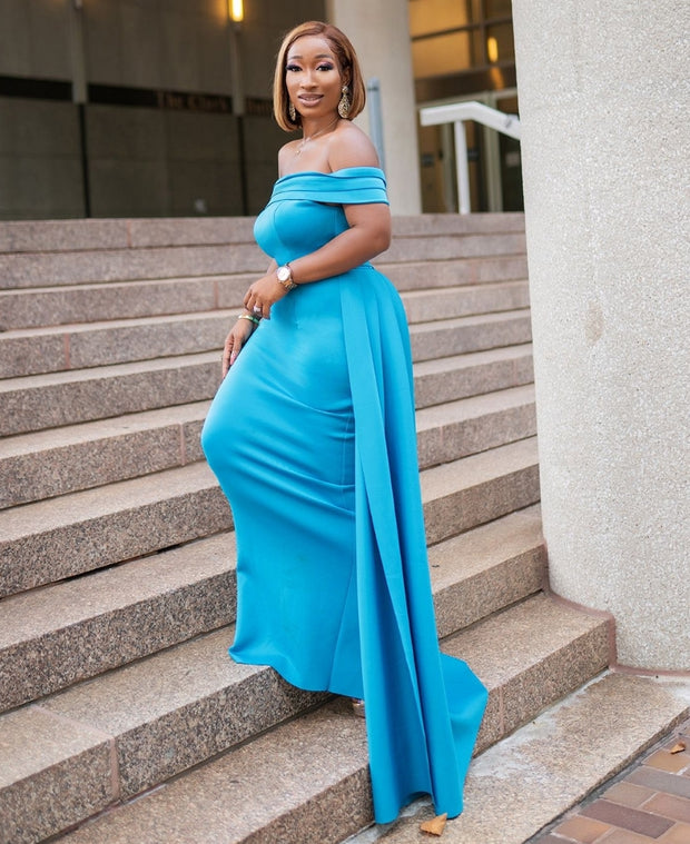 Nova Luxe- Side Train Off Shoulder Dress (FINAL SALE! NO RETURN! NO EXCHANGE!)