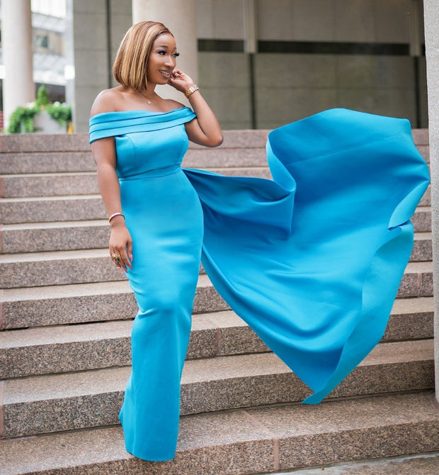 Nova Luxe- Side Train Off Shoulder Dress (FINAL SALE! NO RETURN! NO EXCHANGE!)