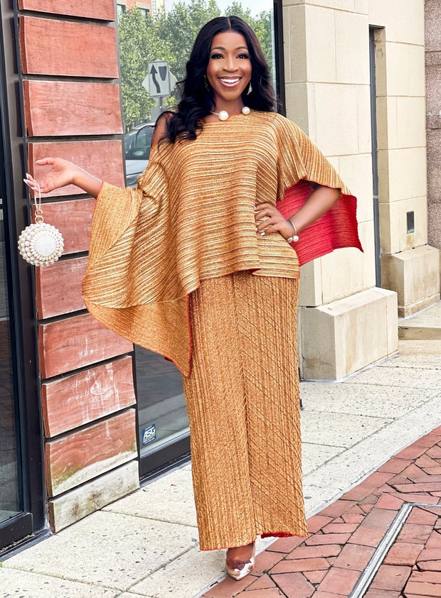 Posh Lady Vibes- 3pc Shimmery Miyaki Shawl Top/Long Dress SET (NEW)