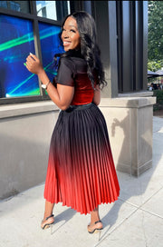 City Lady- Ombre T-shirt and LONG Pleated Skirt SET (NEW)