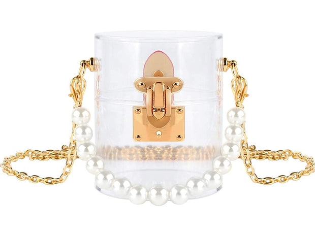 Diva Transparent Box Clutch- Mini Pearl handle Purse (New)