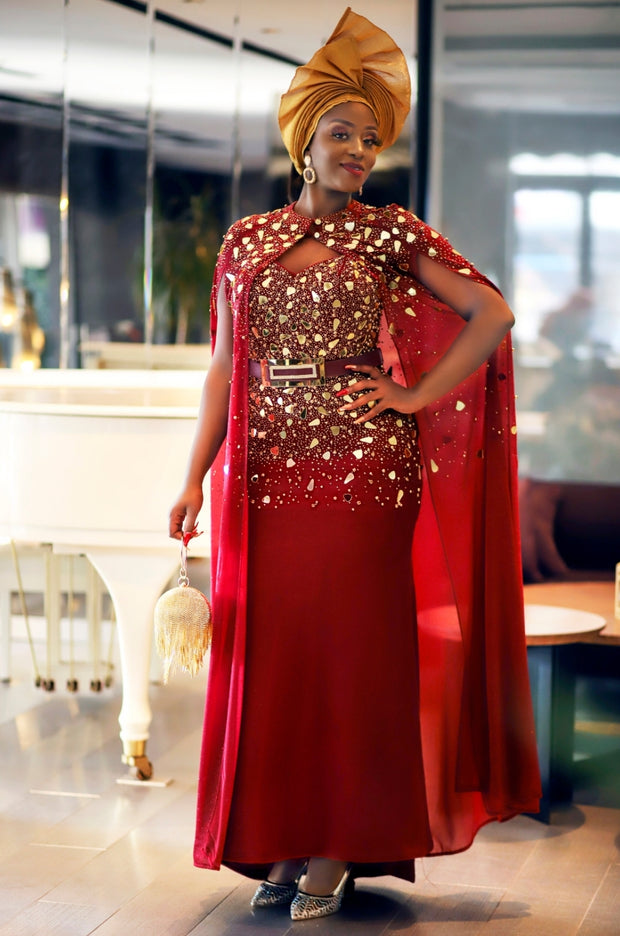 Lady Nefertiti Luxe- Cape/Dress/Belt with 3D Mirror/Beads/Gems