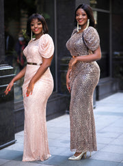 FINAL SALE! Peach Attraction Beauty Luxe- Sequin Floor Length Dress (CLEARANCE OUTLET! Final Sale/No Return/No Exchange!)