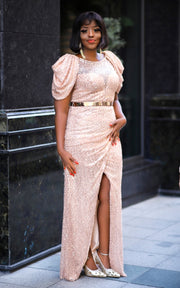 FINAL SALE! Peach Attraction Beauty Luxe- Sequin Floor Length Dress (CLEARANCE OUTLET! Final Sale/No Return/No Exchange!)