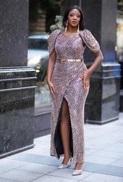FINAL SALE! Peach Attraction Beauty Luxe- Sequin Floor Length Dress (CLEARANCE OUTLET! Final Sale/No Return/No Exchange!)