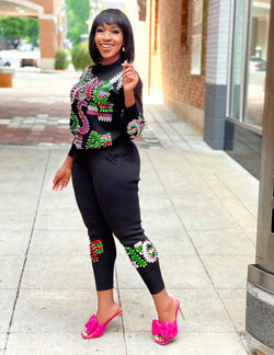 Natasha- 2 pcs Beaded Sequin Sweater Tracksuit Set (NEW)