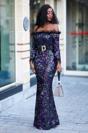 Fiorella Luxe- Sequin/Velvet Floor Length Dress (New)
