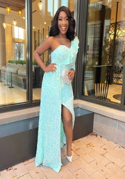FINAL SALE! Kalysta Luxe- One Sleeve Sequin Floor Length Dress (CLEARANCE OUTLET! Final Sale/No Return/No Exchange!)