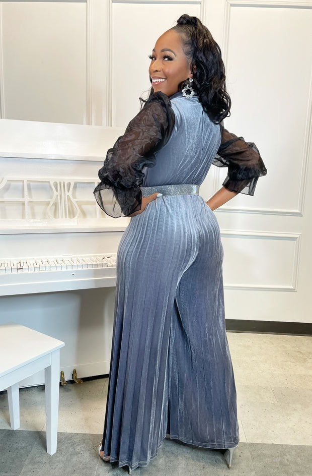 Monabella- Velvet Pleat Jumpsuit/Belt SET (NEW)