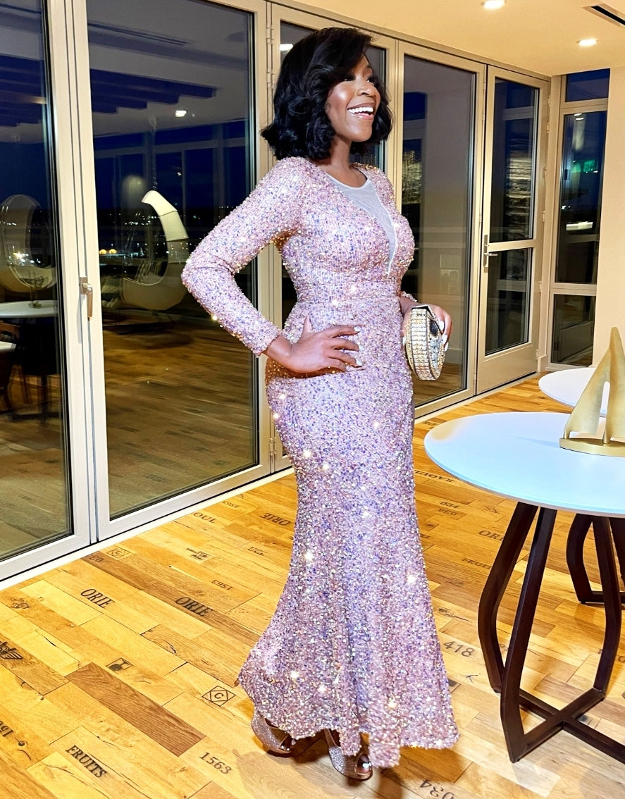 clearance sequin dress Clearance Sale Cinderella Divine -CM350CL Fitted V-Neck Sequin Dress
