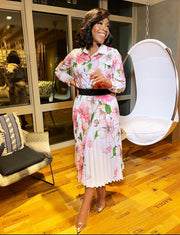 City Blossoms- 2pcs Blouse and Long Pleated Skirt SET (New)