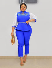 Briana Embellished- 3pcs Gemstone Blouse/Belt/Pant Set (NEW!)