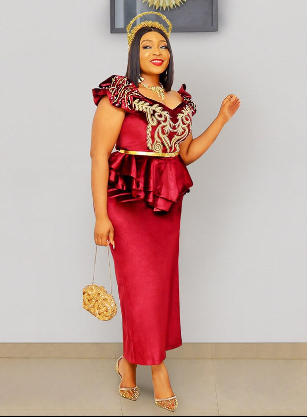 FINAL SALE! Sandra Luxe- 3pc Velvet/Bling Peplum SET (CLEARANCE OUTLET! Final Sale/No Return/No Exchange!)