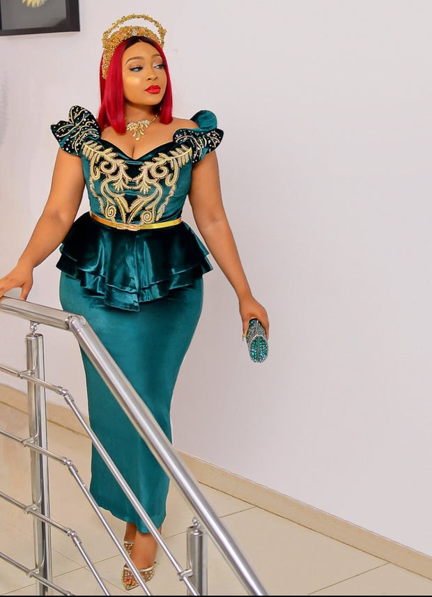 FINAL SALE! Sandra Luxe- 3pc Velvet/Bling Peplum SET (CLEARANCE OUTLET! Final Sale/No Return/No Exchange!)
