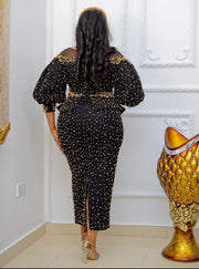 FINAL SALE! Enchanting Beauty Luxe- Mesh Peplum Dress with 3D Gemstone/Beads (CLEARANCE OUTLET! Final Sale/No Return/No Exchange!)