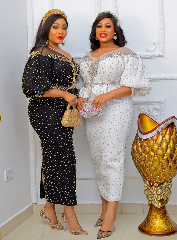 FINAL SALE! Enchanting Beauty Luxe- Mesh Peplum Dress with 3D Gemstone/Beads (CLEARANCE OUTLET! Final Sale/No Return/No Exchange!)