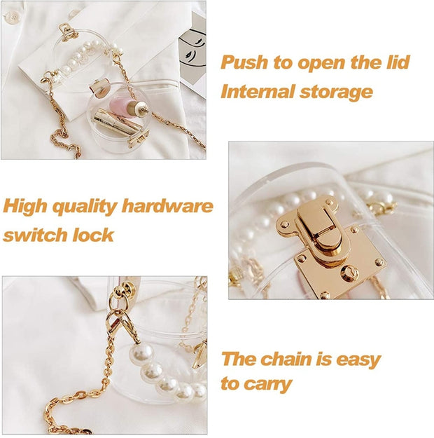 Diva Transparent Box Clutch- Mini Pearl handle Purse (New)