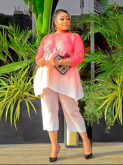 Alina Pleats- 2pcs Ombre Color Capri Pant Set (NEW)
