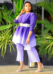Alina Pleats- 2pcs Ombre Color Capri Pant Set (NEW)