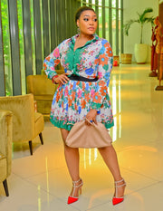 Floral Diva Treasures- 2pcs Blouse and SKATER Pleated Skirt SET (New)