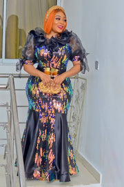 FINAL SALE! SOLD AS IS! Susie Luxe- Sequin/Organza Ruffle Floor Length Dress CLEARANCE OUTLET! Final Sale/No Return/No Exchange!)