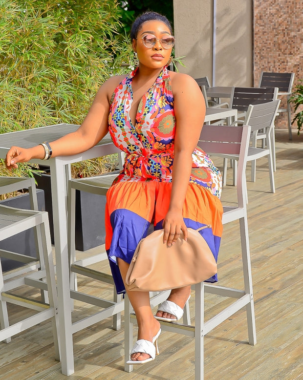 Floral Paradise- Halter Ruffle Midi Dress (New)