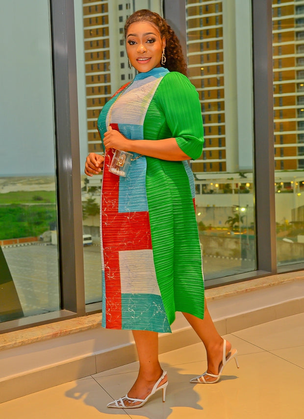 Queenie- Pleats Colorblock Dress (2 colors)