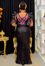 FINAL SALE! Regina Luxe- Sequin/Organza Ruffle Floor Length Dress CLEARANCE OUTLET! Final Sale/No Return/No Exchange!)