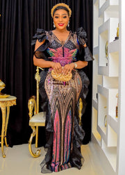 FINAL SALE! Regina Luxe- Sequin/Organza Ruffle Floor Length Dress CLEARANCE OUTLET! Final Sale/No Return/No Exchange!)