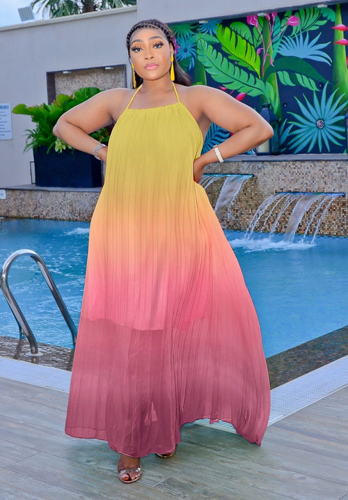 Hot Summer Beauty- Halter Pleated Ombre Maxi Dress (NEW)