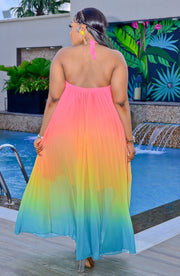 Hot Summer Beauty- Halter Pleated Ombre Maxi Dress (NEW)