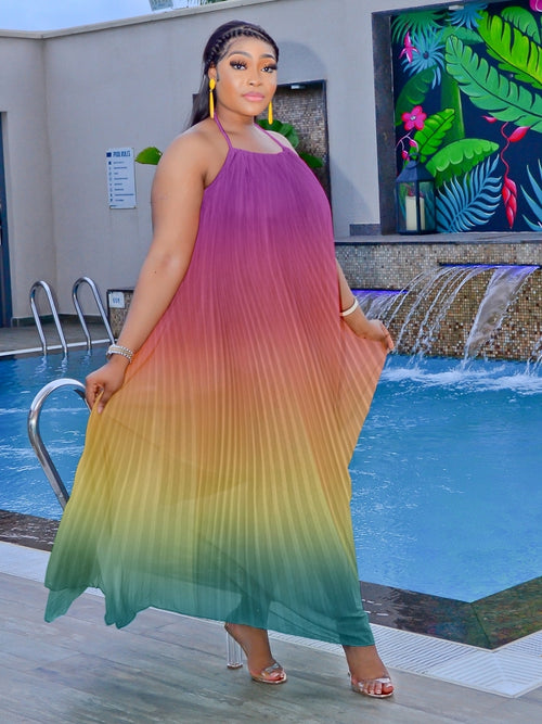 Hot Summer Beauty- Halter Pleated Ombre Maxi Dress (NEW)
