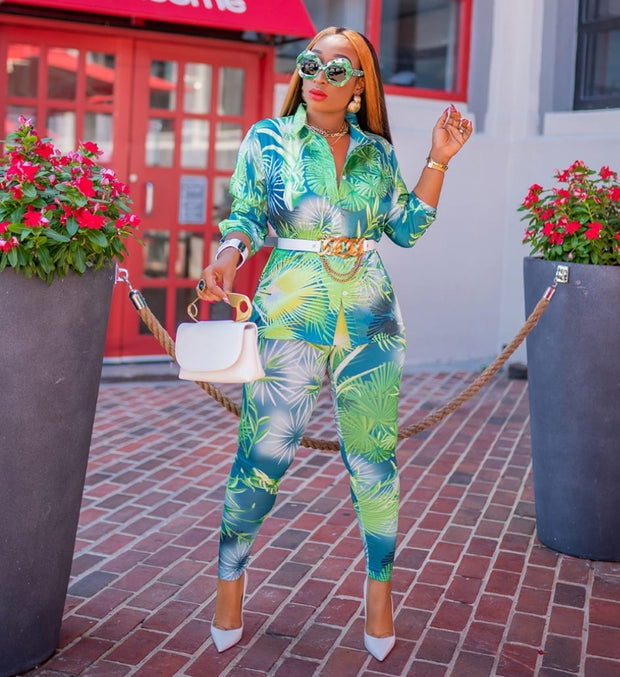 Lana Floral- 2pcs Collar Blouse and Leggings Set (New)