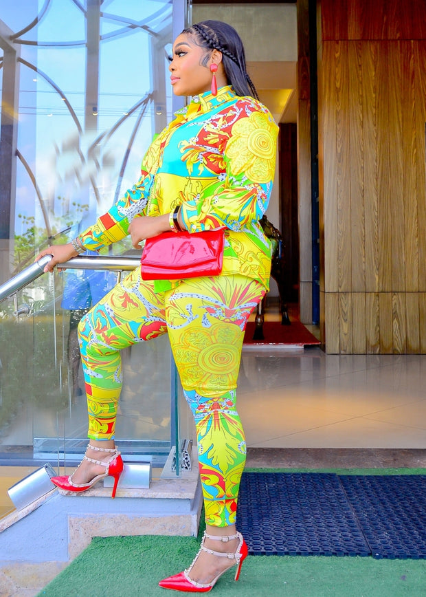 Letoya- 2pcs Collar Blouse and Leggings Set (New)
