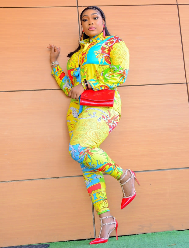 Letoya- 2pcs Collar Blouse and Leggings Set (New)