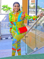 Letoya- 2pcs Collar Blouse and Leggings Set (New)