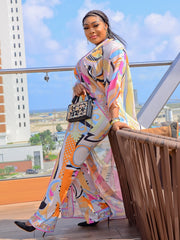 Rich Aunty Abstract Print- 2pc Kimono Top/Pant SET (NEW)