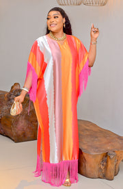 Wealthy Lady- Color Stripes Fringy Kaftan Maxi (New)