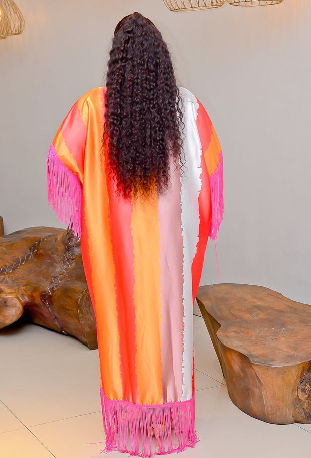 Wealthy Lady- Color Stripes Fringy Kaftan Maxi (New)