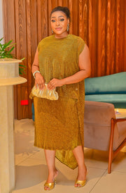FINAL SALE! Wealthy Boss Lady- 2pc Metallic Mesh Miyaki Shawl Top/Midi Dress SET (CLEARANCE OUTLET! Final Sale/No Return/No Exchange!)