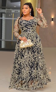 FINAL SALE! Goldiva Luxury- Shimmers Lace Ball Dress With Belt (CLEARANCE OUTLET! Final Sale/No Return/No Exchange!)