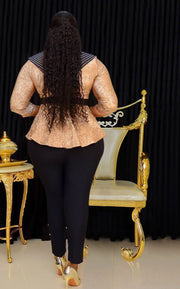 Teanna Embellished- 3pcs Jacquard Gemstone Blouse/Belt/Pant Set (NEW!)