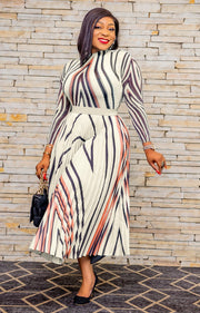 Arianne Pleats- Mesh long sleeve Blouse and LONG Pleated Skirt Set (New)