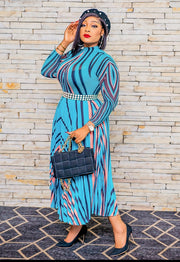Arianne Pleats- Mesh long sleeve Blouse and LONG Pleated Skirt Set (New)