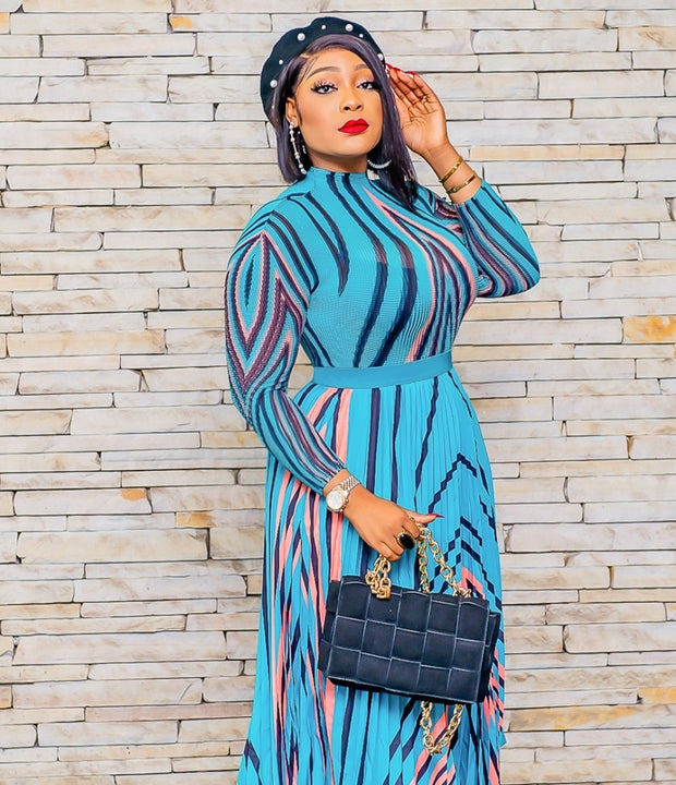 Arianne Pleats- Mesh long sleeve Blouse and LONG Pleated Skirt Set (New)