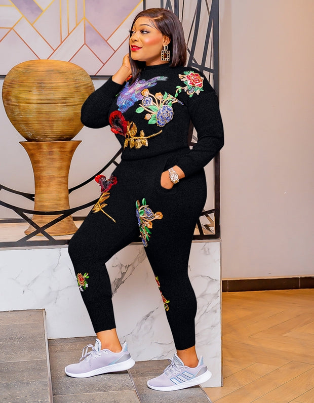 Loretta- 2 pcs Sequin Sweater Tracksuit Set (NEW)